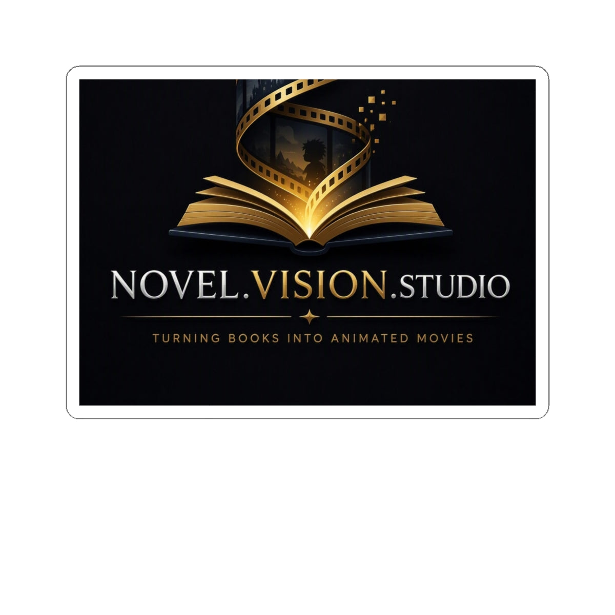 Novel Vision Studio Logo Sticker — Kiss-Cut Book-to-Film Branding Sticker