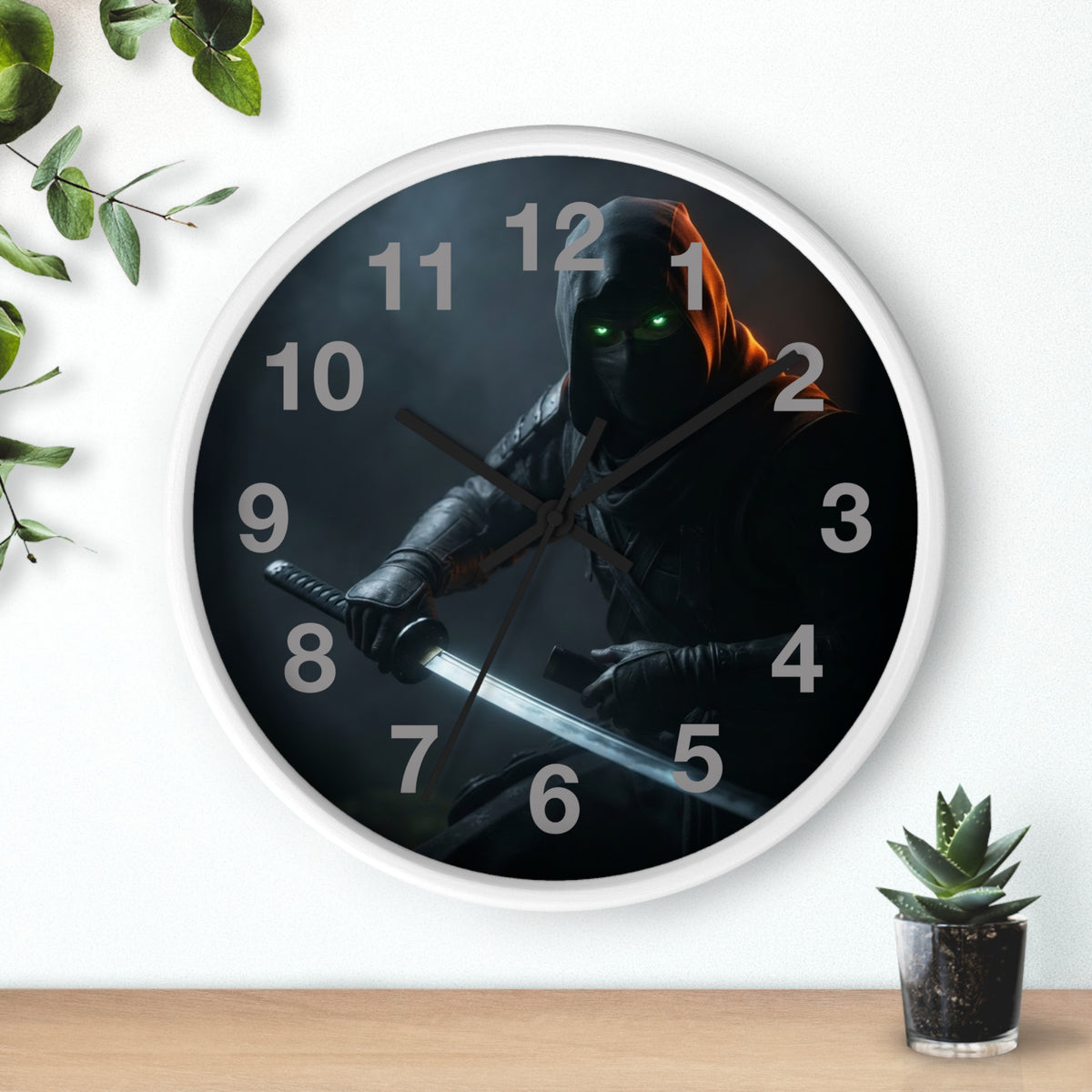 Assassin Nightblade Wall Clock — Dark Rogue with Glowing Eyes Decorative Clock