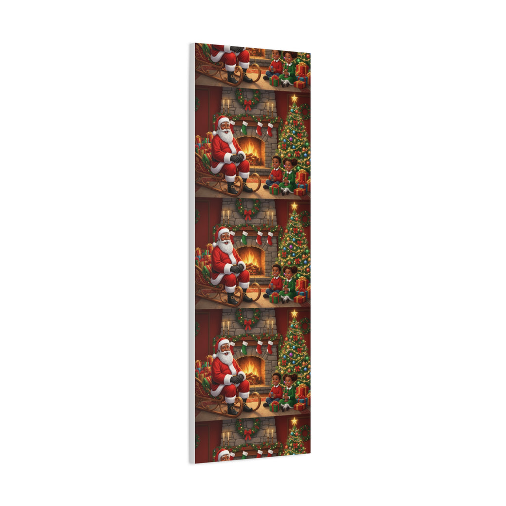 Christmas Santa Visit Canvas — Kids by the Fireplace Holiday Wall Art