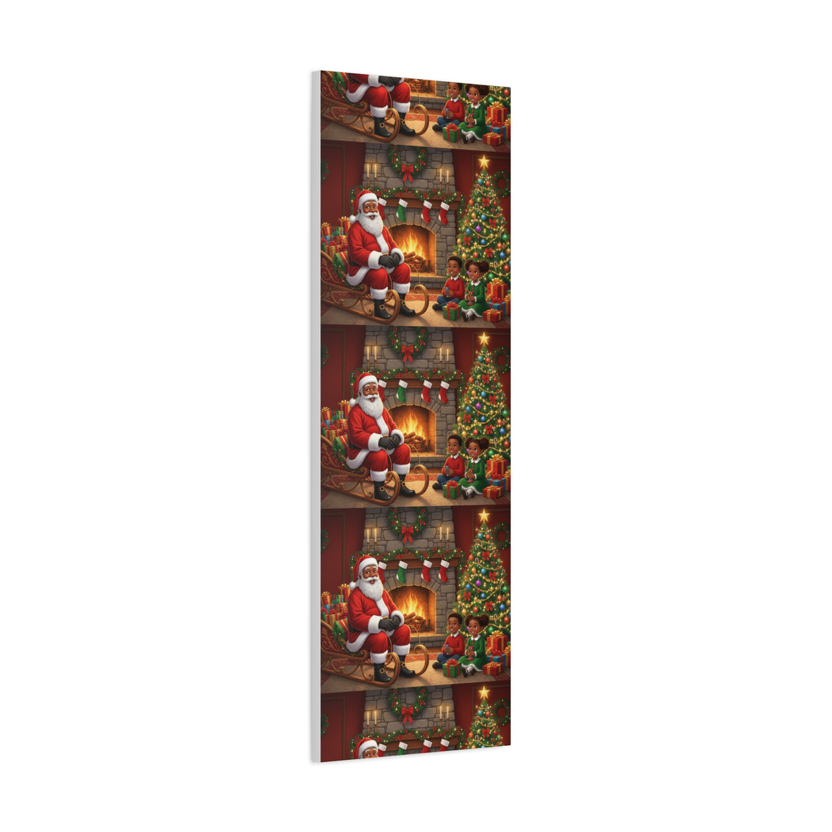 Christmas Santa Visit Canvas — Kids by the Fireplace Holiday Wall Art
