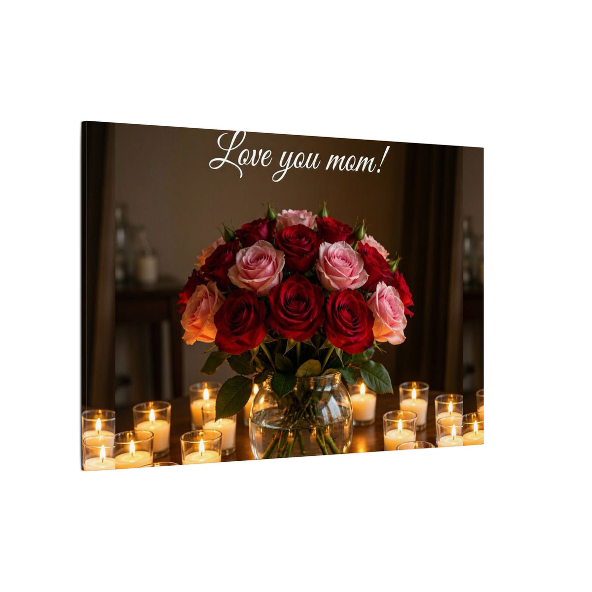 Love You Mom Floral Canvas Wall Art — Bouquet & Candles Mother's Day Gift