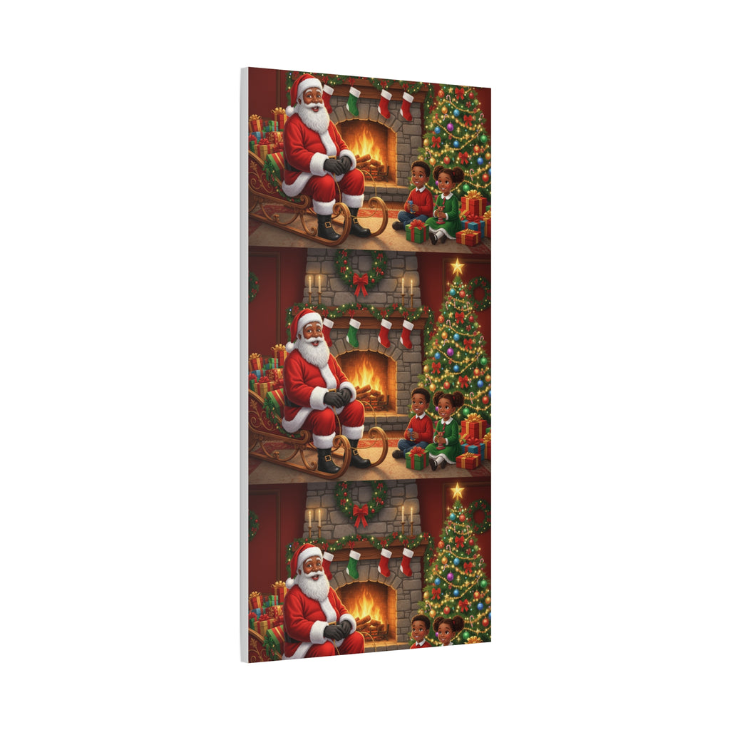 Christmas Santa Visit Canvas — Kids by the Fireplace Holiday Wall Art