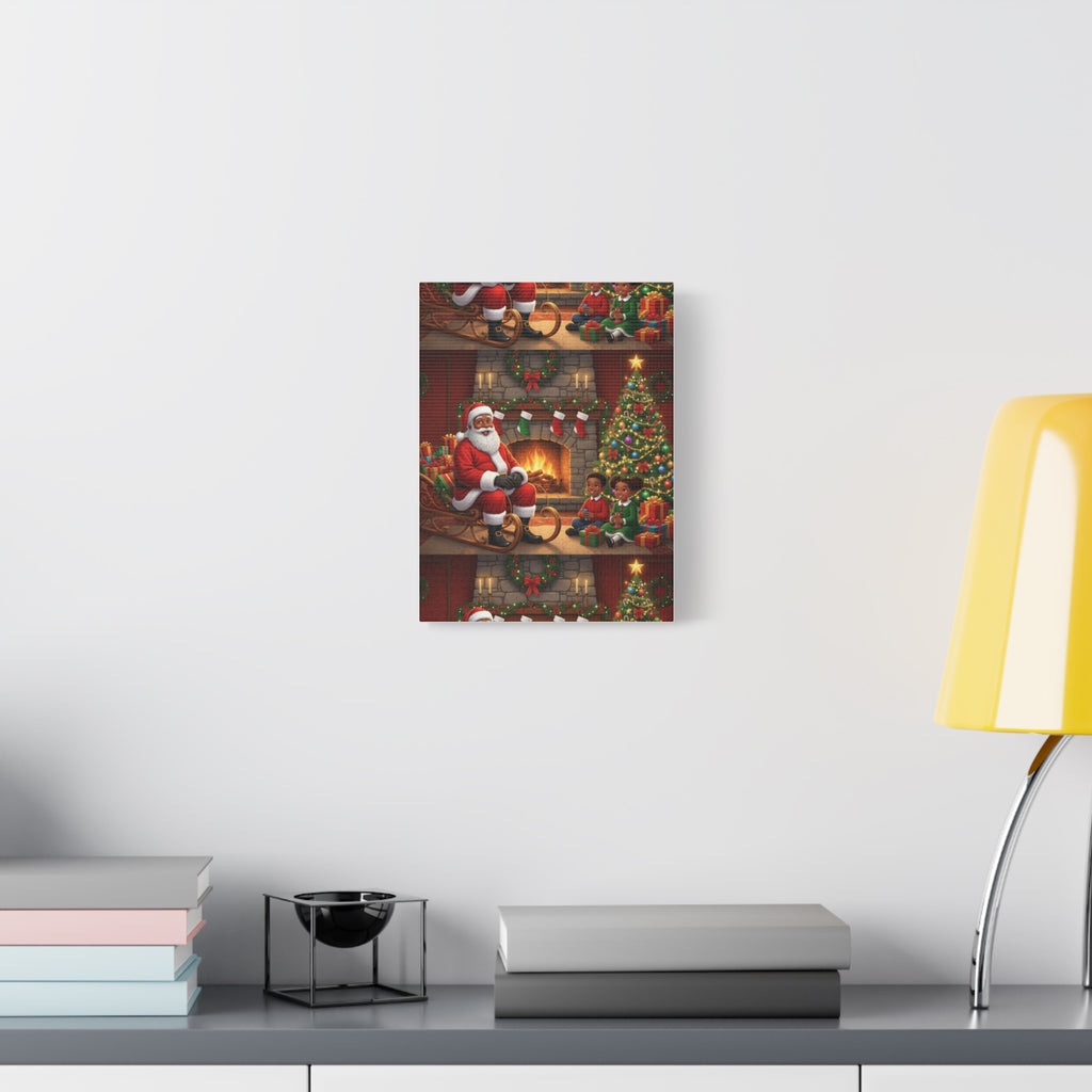 Christmas Santa Visit Canvas — Kids by the Fireplace Holiday Wall Art