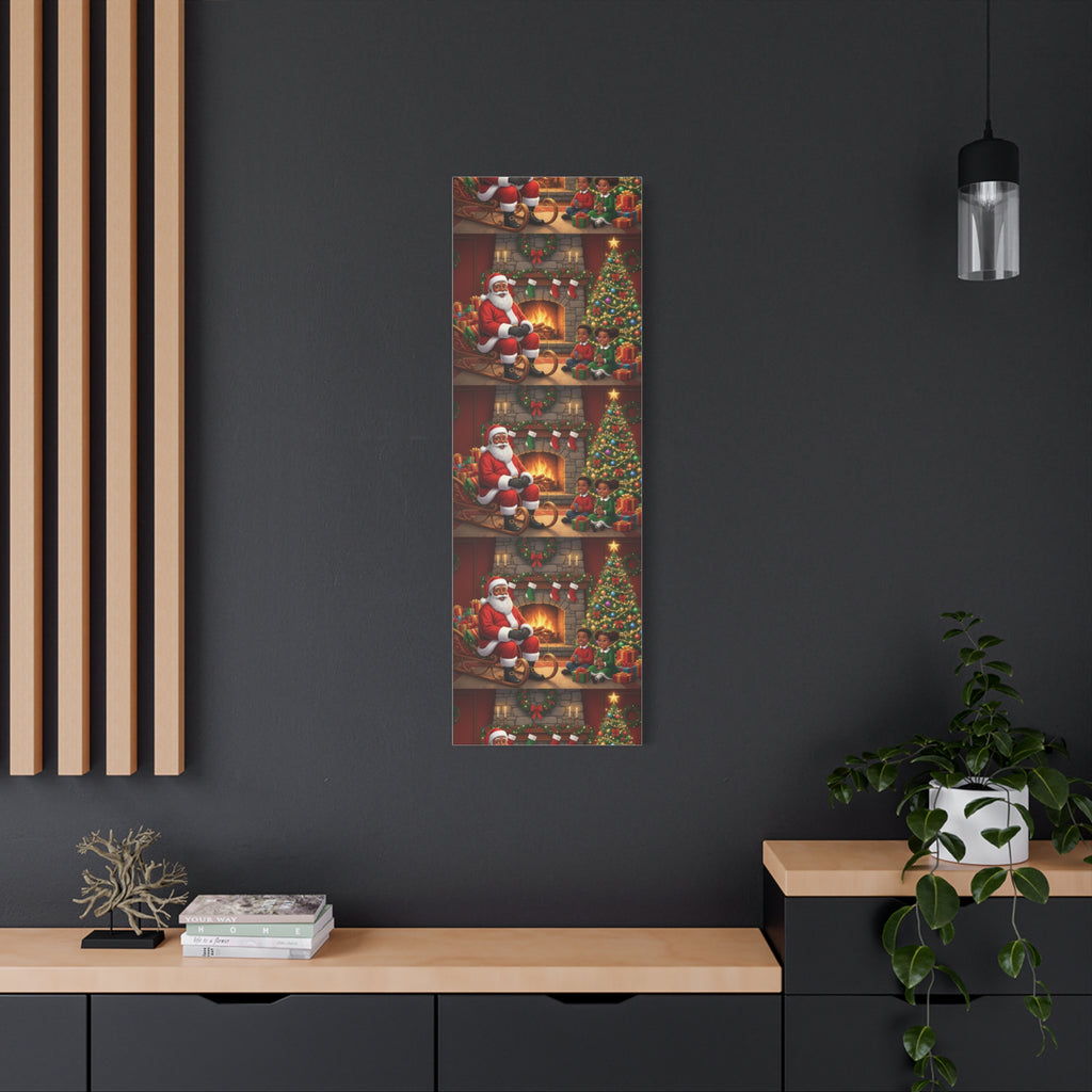 Christmas Santa Visit Canvas — Kids by the Fireplace Holiday Wall Art