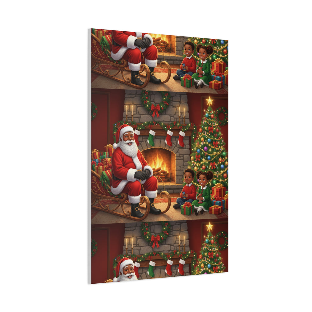 Christmas Santa Visit Canvas — Kids by the Fireplace Holiday Wall Art