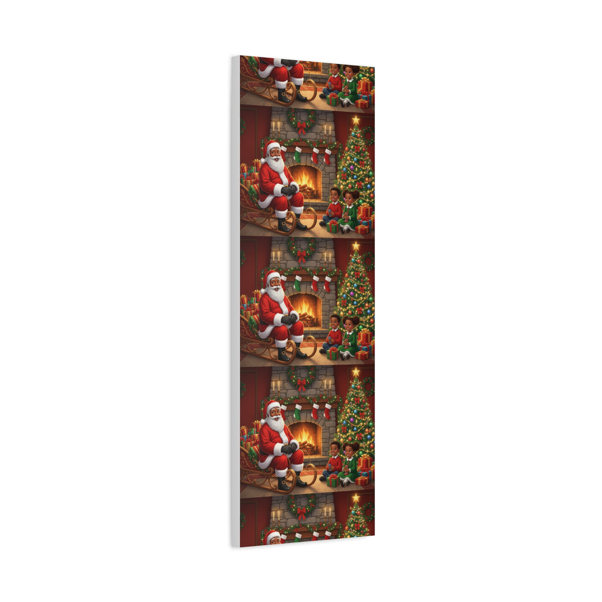 Christmas Santa Visit Canvas — Kids by the Fireplace Holiday Wall Art
