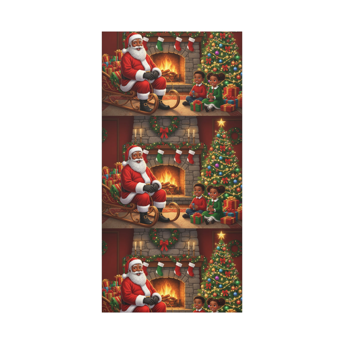Christmas Santa Visit Canvas — Kids by the Fireplace Holiday Wall Art