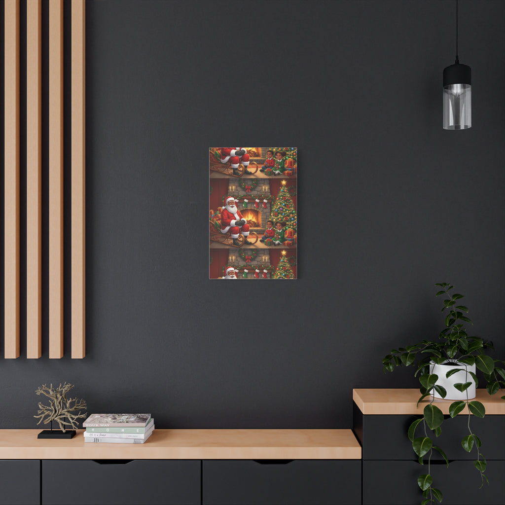 Christmas Santa Visit Canvas — Kids by the Fireplace Holiday Wall Art