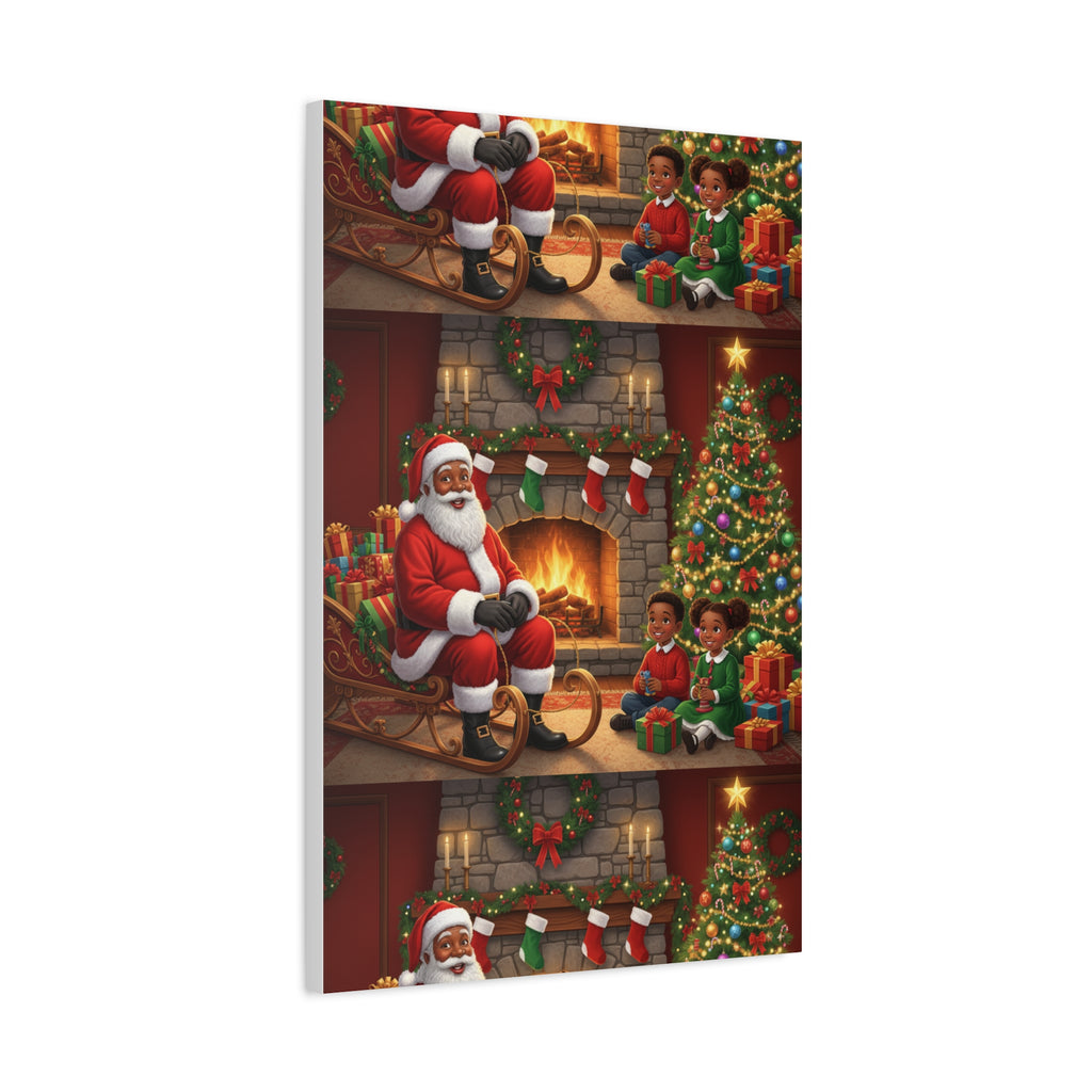 Christmas Santa Visit Canvas — Kids by the Fireplace Holiday Wall Art