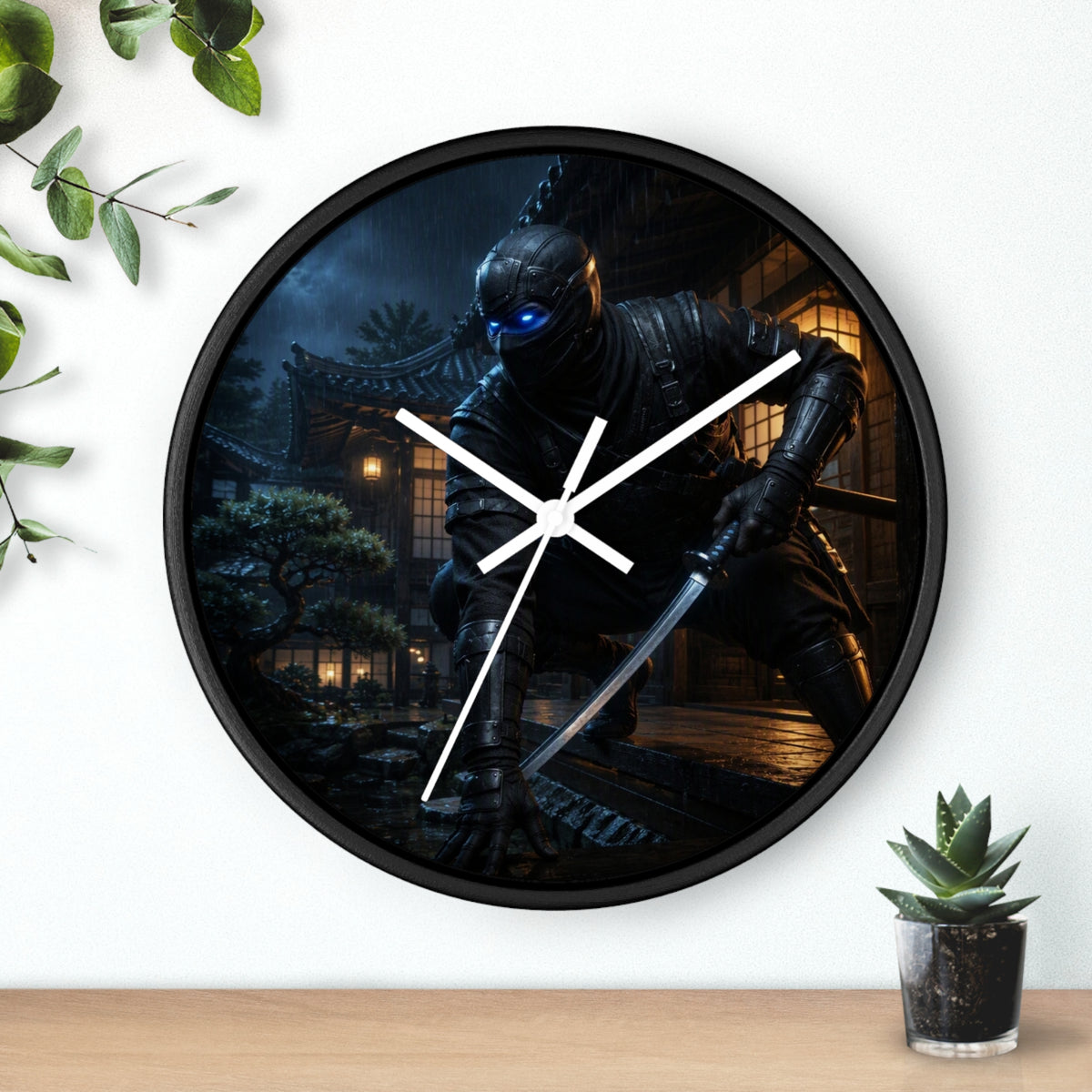 Ninja Warrior Wall Clock – Stealth Samurai Night Scene Home Decor