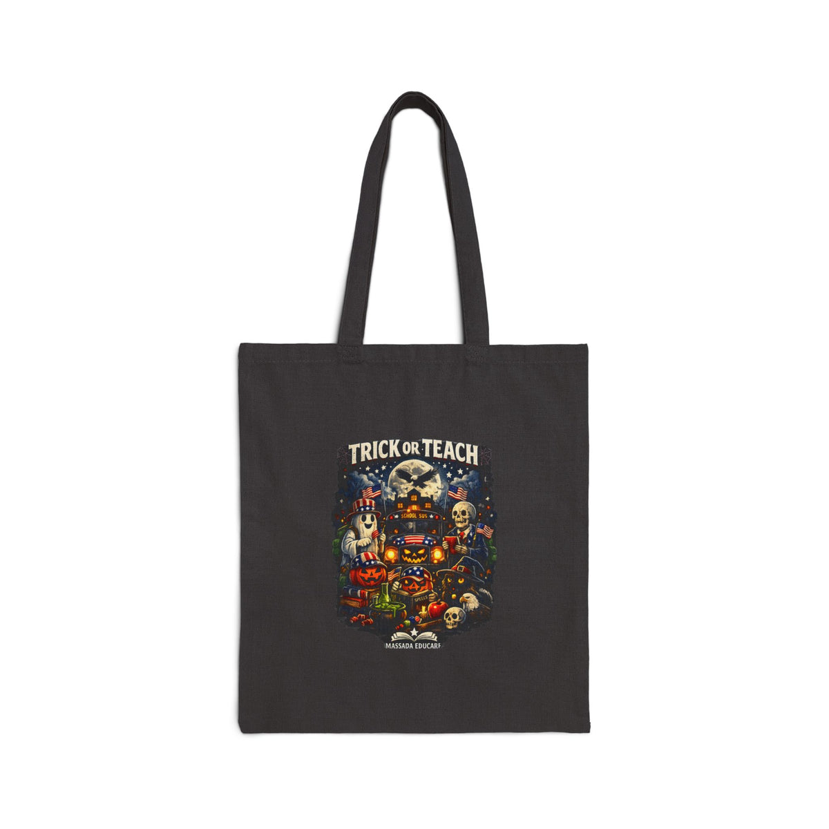 Trick or Teach Halloween Canvas Tote — Vintage Pumpkin & Kids Spooky Market Bag