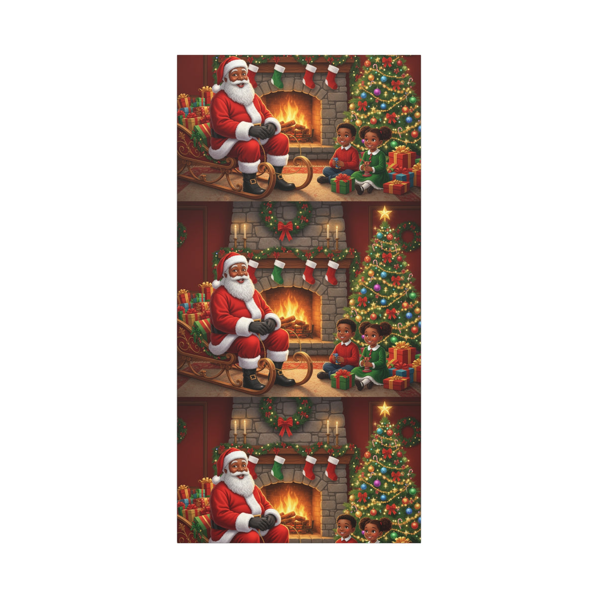 Christmas Santa Visit Canvas — Kids by the Fireplace Holiday Wall Art