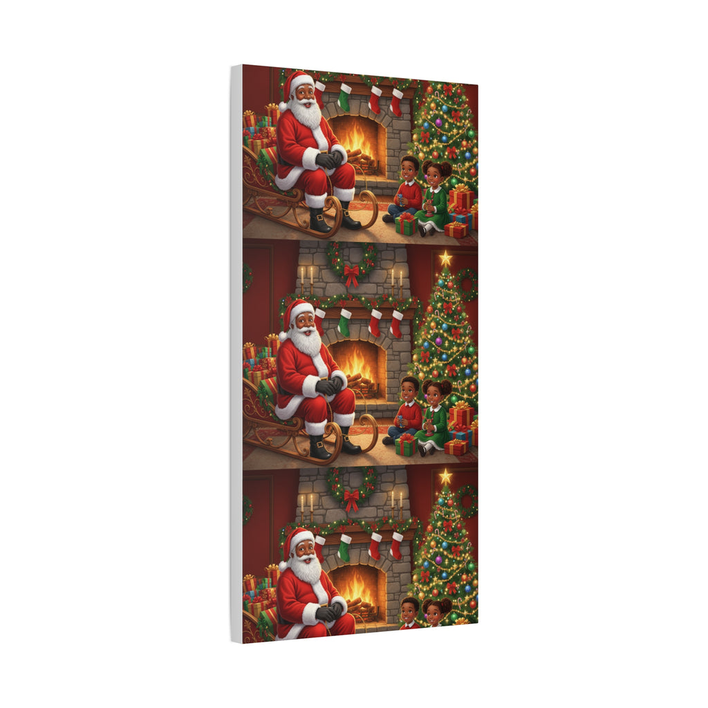 Christmas Santa Visit Canvas — Kids by the Fireplace Holiday Wall Art