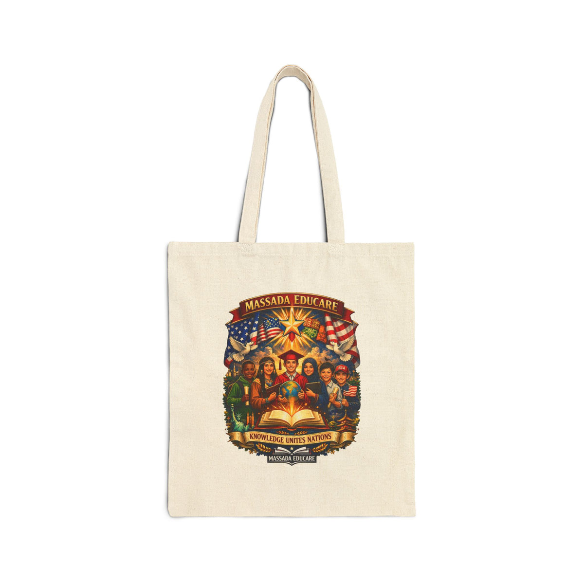 Patriotic Family Graphic Tote Bag – "America United" Cotton Canvas Shopper