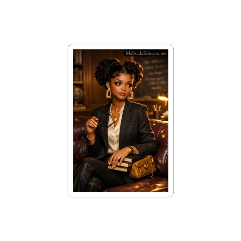 Kiss-Cut Sticker — Elegant Black Woman Scholar Portrait (Vintage Library Vibe)