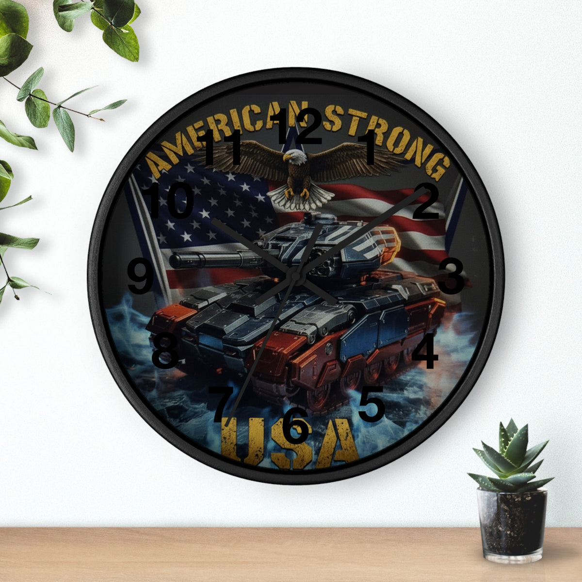 American Strong USA Tank Wall Clock — Patriotic Military Home Decor