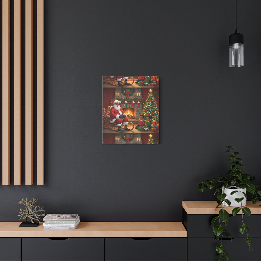 Christmas Santa Visit Canvas — Kids by the Fireplace Holiday Wall Art