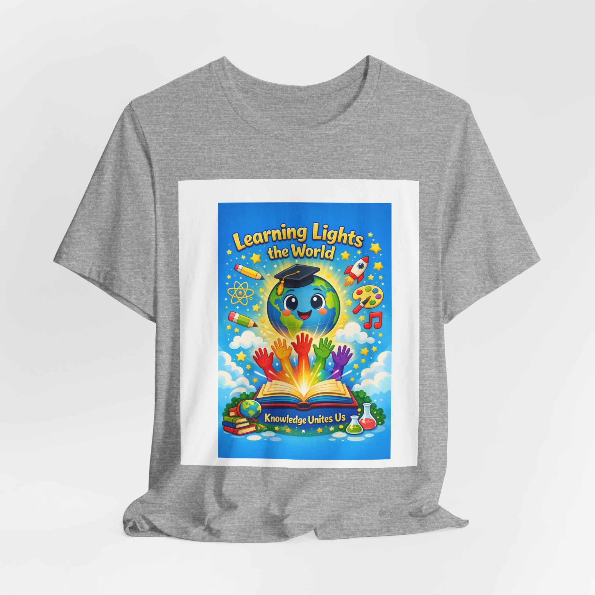 Kids Learning Tee — "Learning Lights the World" Educational Graphic T-Shirt