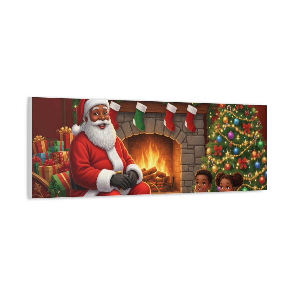 Christmas Santa Visit Canvas — Kids by the Fireplace Holiday Wall Art