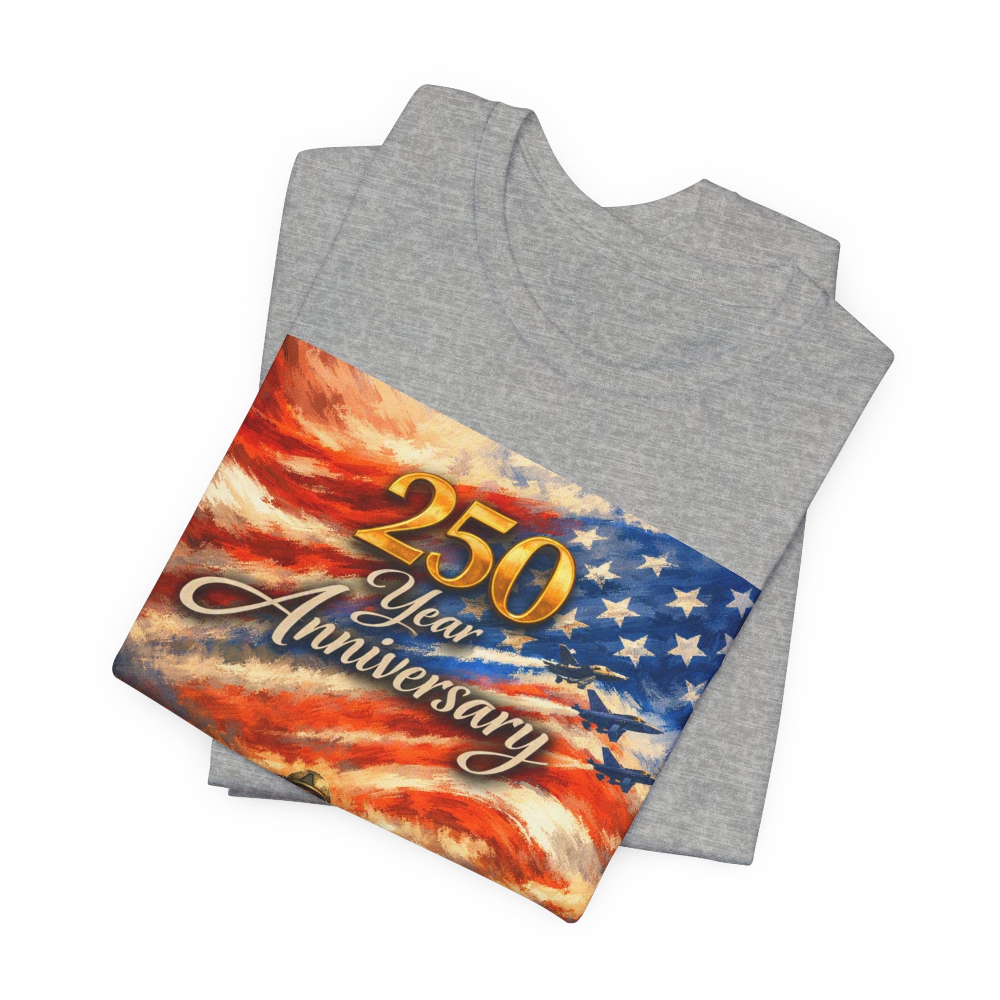 250 Year Anniversary Patriotic T-Shirt — American Flag & Soldiers Tribute