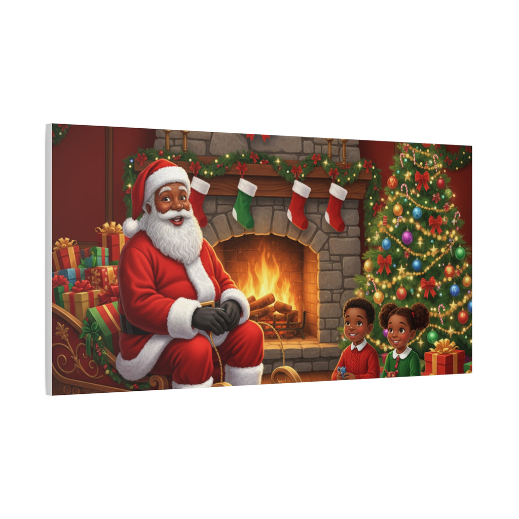 Christmas Santa Visit Canvas — Kids by the Fireplace Holiday Wall Art