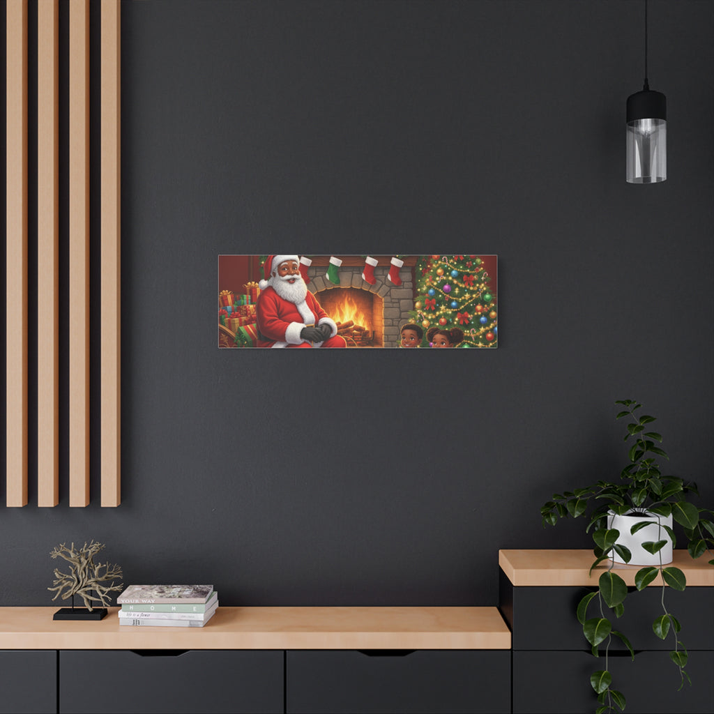 Christmas Santa Visit Canvas — Kids by the Fireplace Holiday Wall Art