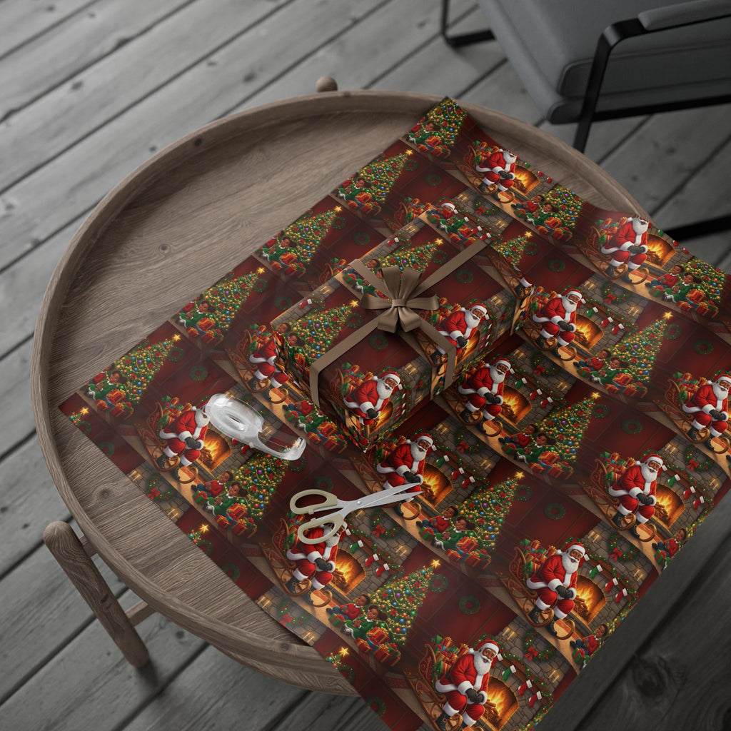 Christmas Santa Fireplace Wrapping Paper – Festive Gift Wrap Roll