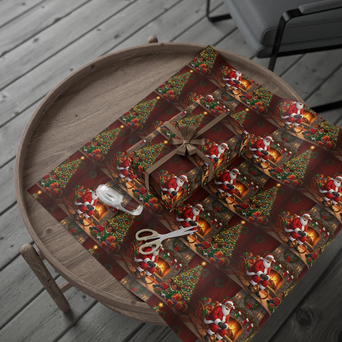 Christmas Santa Fireplace Wrapping Paper – Festive Gift Wrap Roll