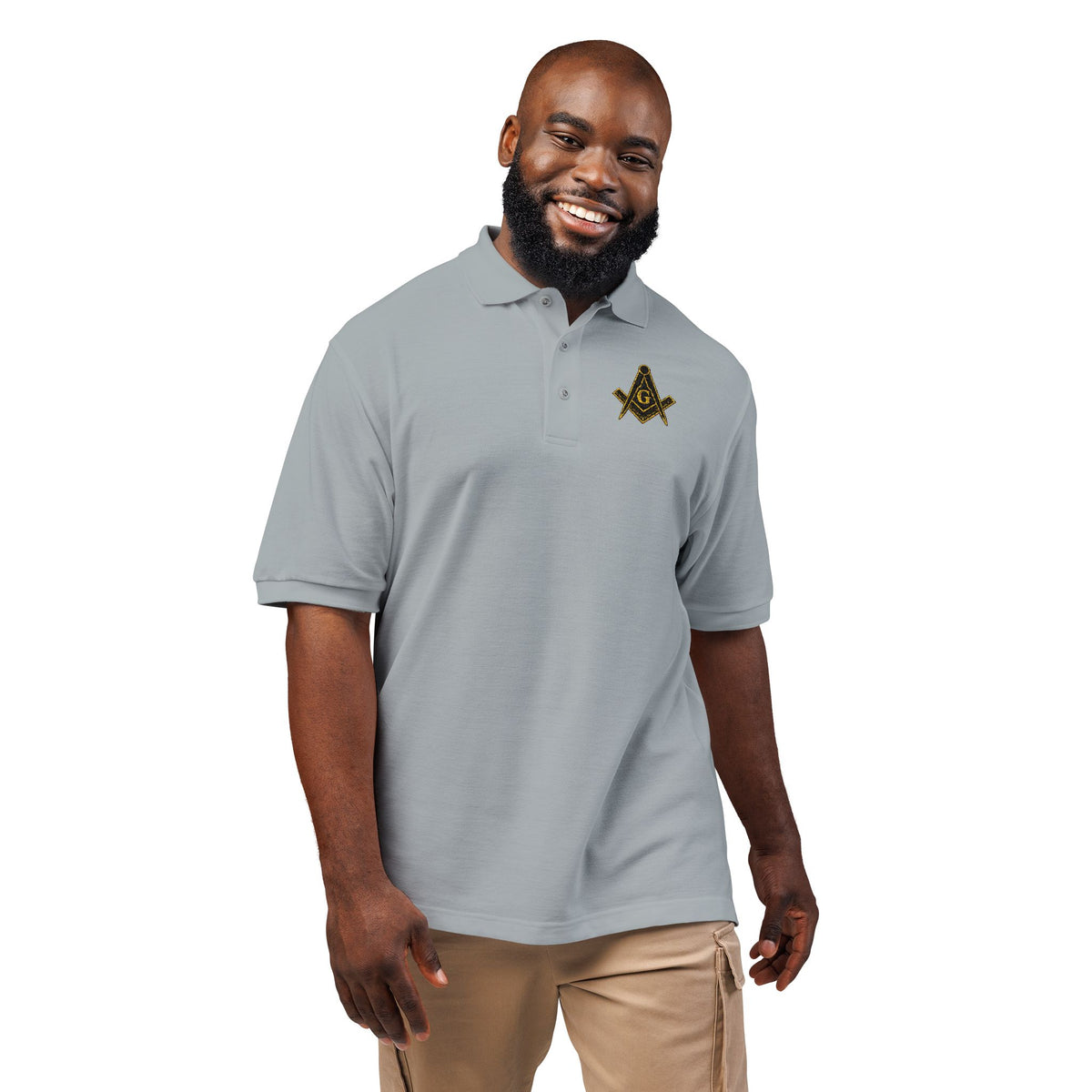 Masonic-Embroidered Gold Fleur-de-Lis Polo Shirt