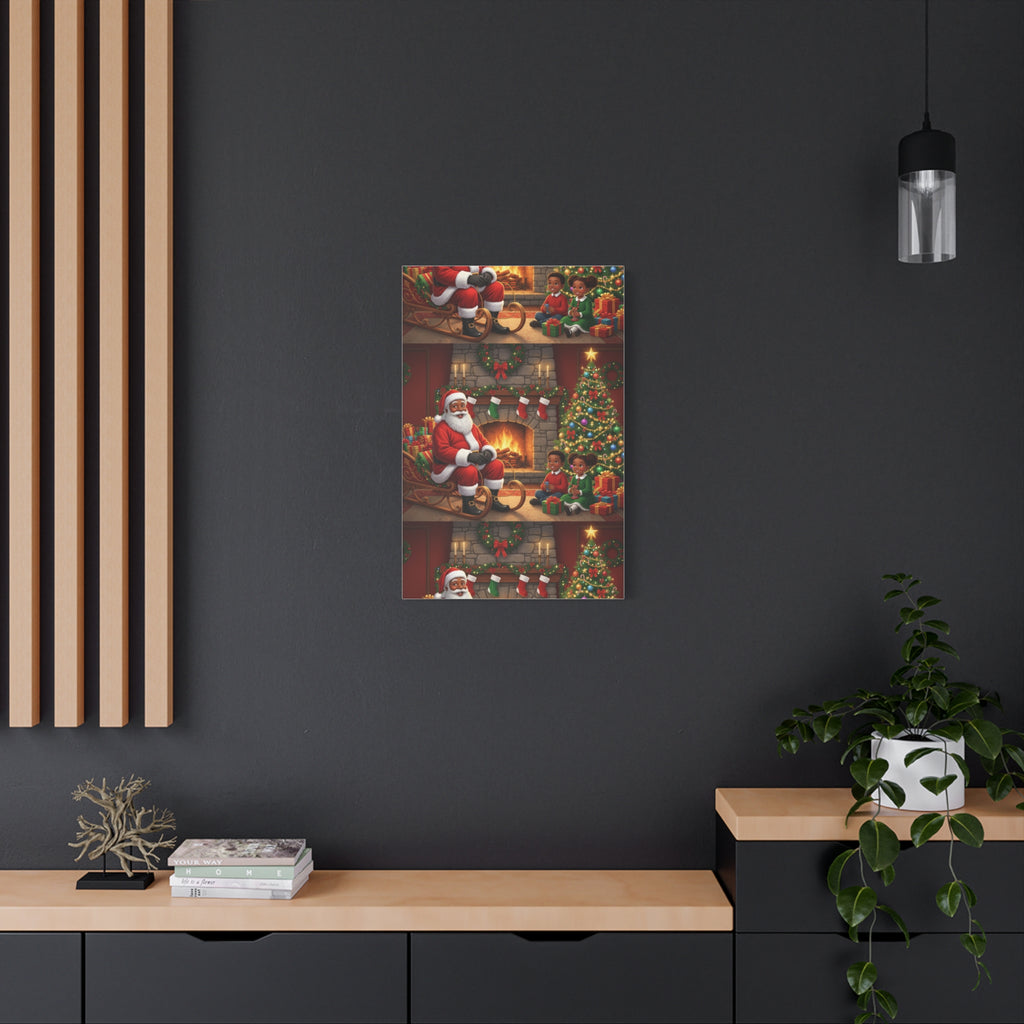 Christmas Santa Visit Canvas — Kids by the Fireplace Holiday Wall Art