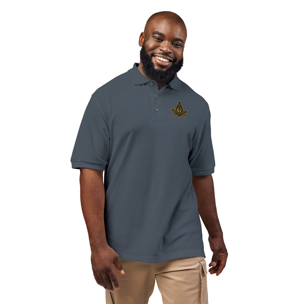 Masonic-Embroidered Gold Fleur-de-Lis Polo Shirt