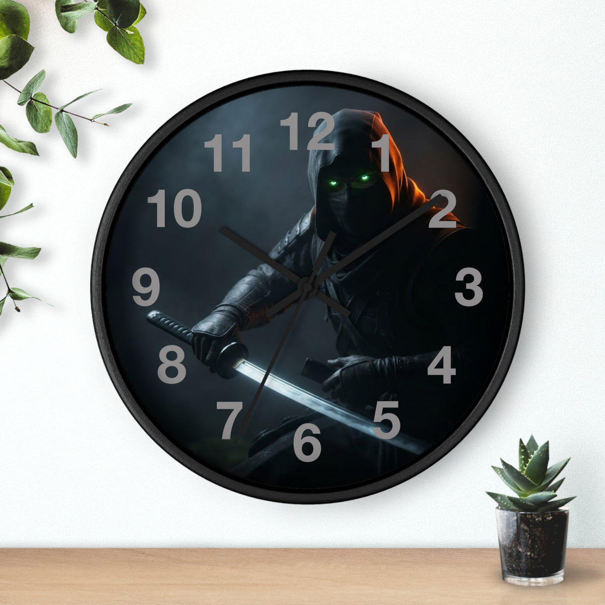 Assassin Nightblade Wall Clock — Dark Rogue with Glowing Eyes Decorative Clock