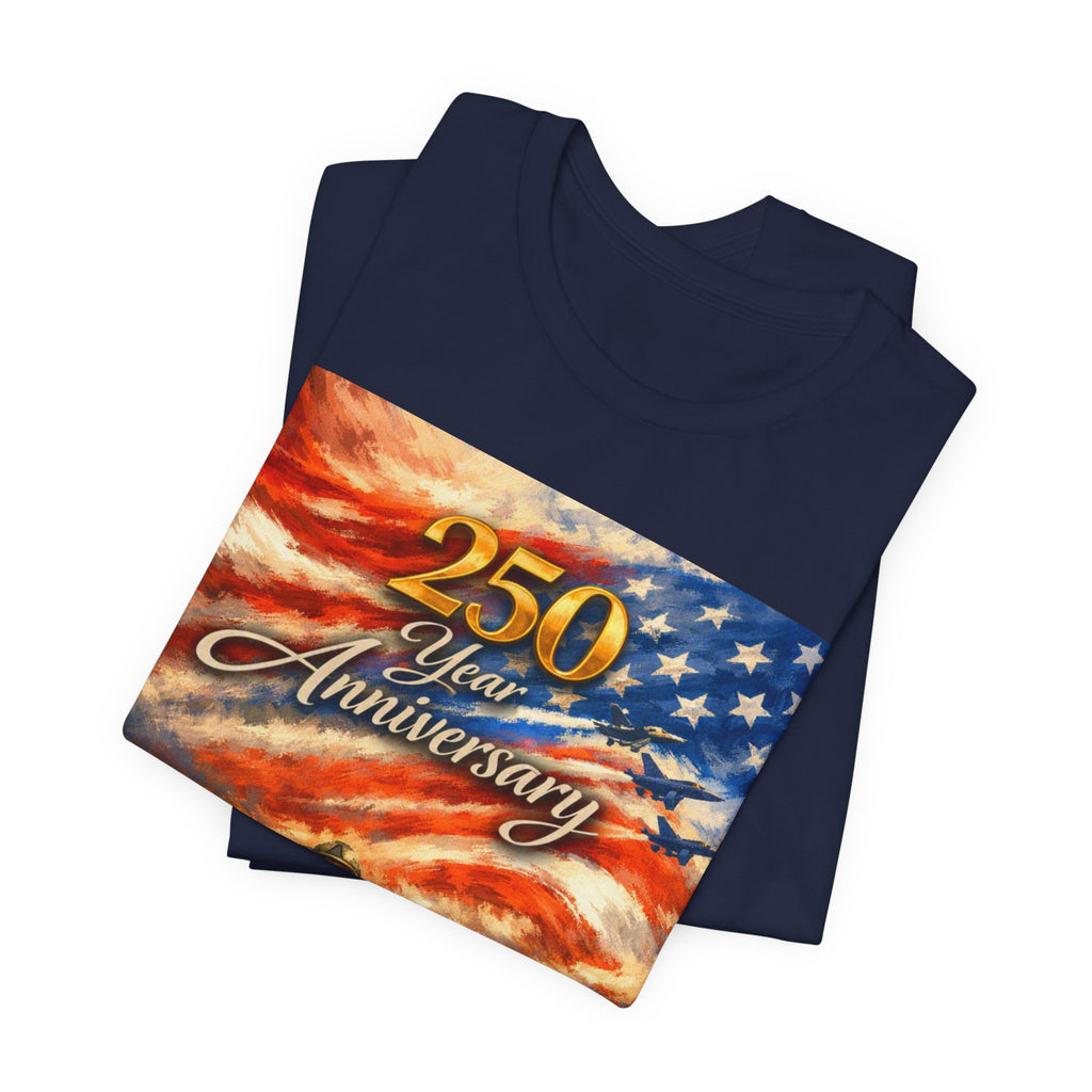 250 Year Anniversary Patriotic T-Shirt — American Flag & Soldiers Tribute