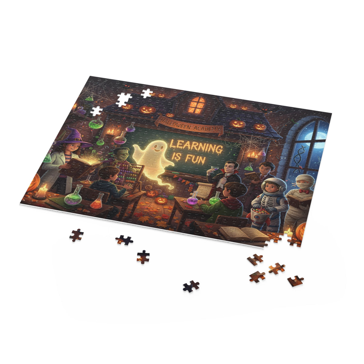 Halloween Classroom Puzzle — “Learning Is Fun” 120/252/500-Piece Jigsaw