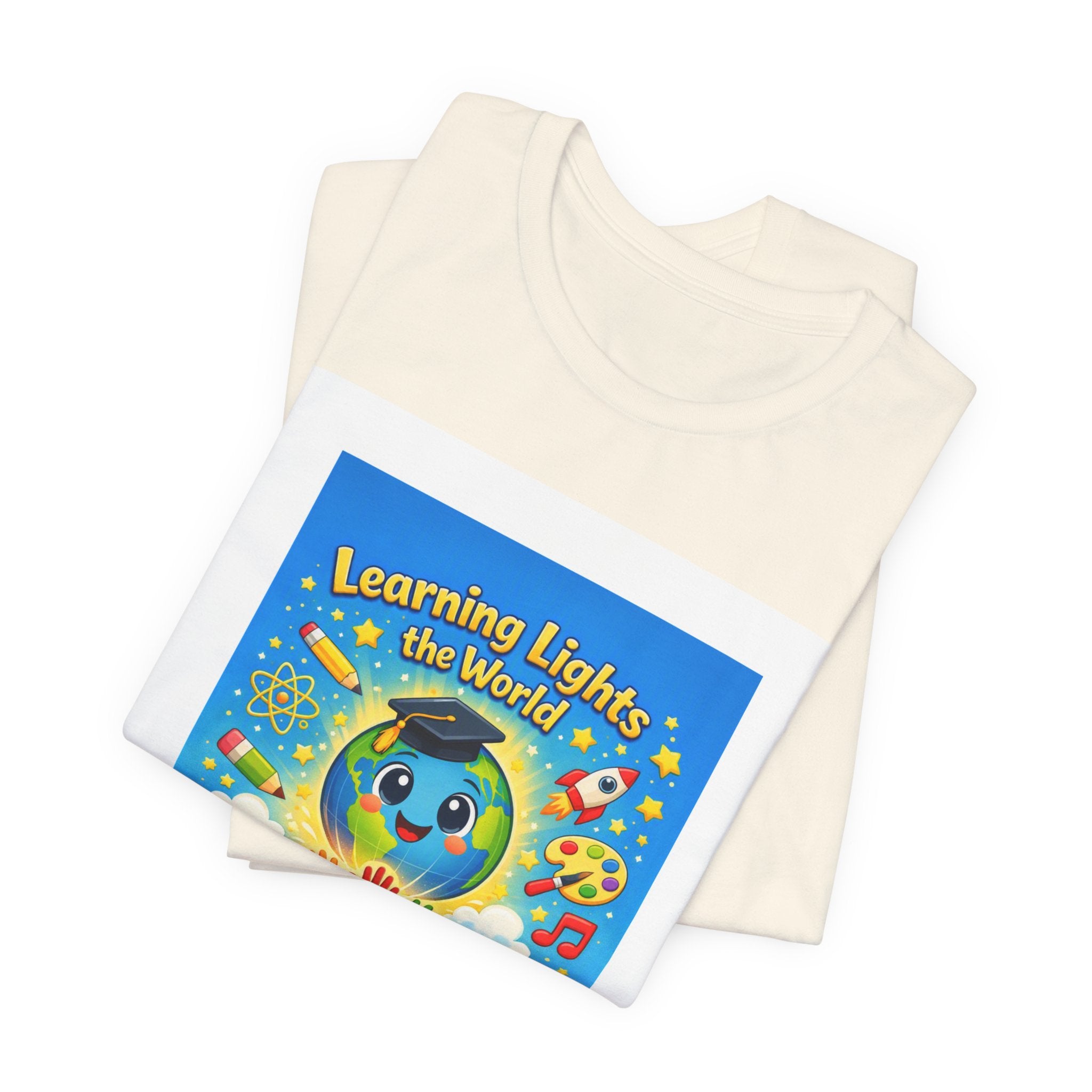 Kids Learning Tee — "Learning Lights the World" Educational Graphic T-Shirt