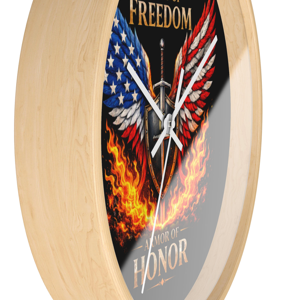 Wall Clock — Wings of Freedom Armor of Honor Patriotic American Eagle Flame Clock