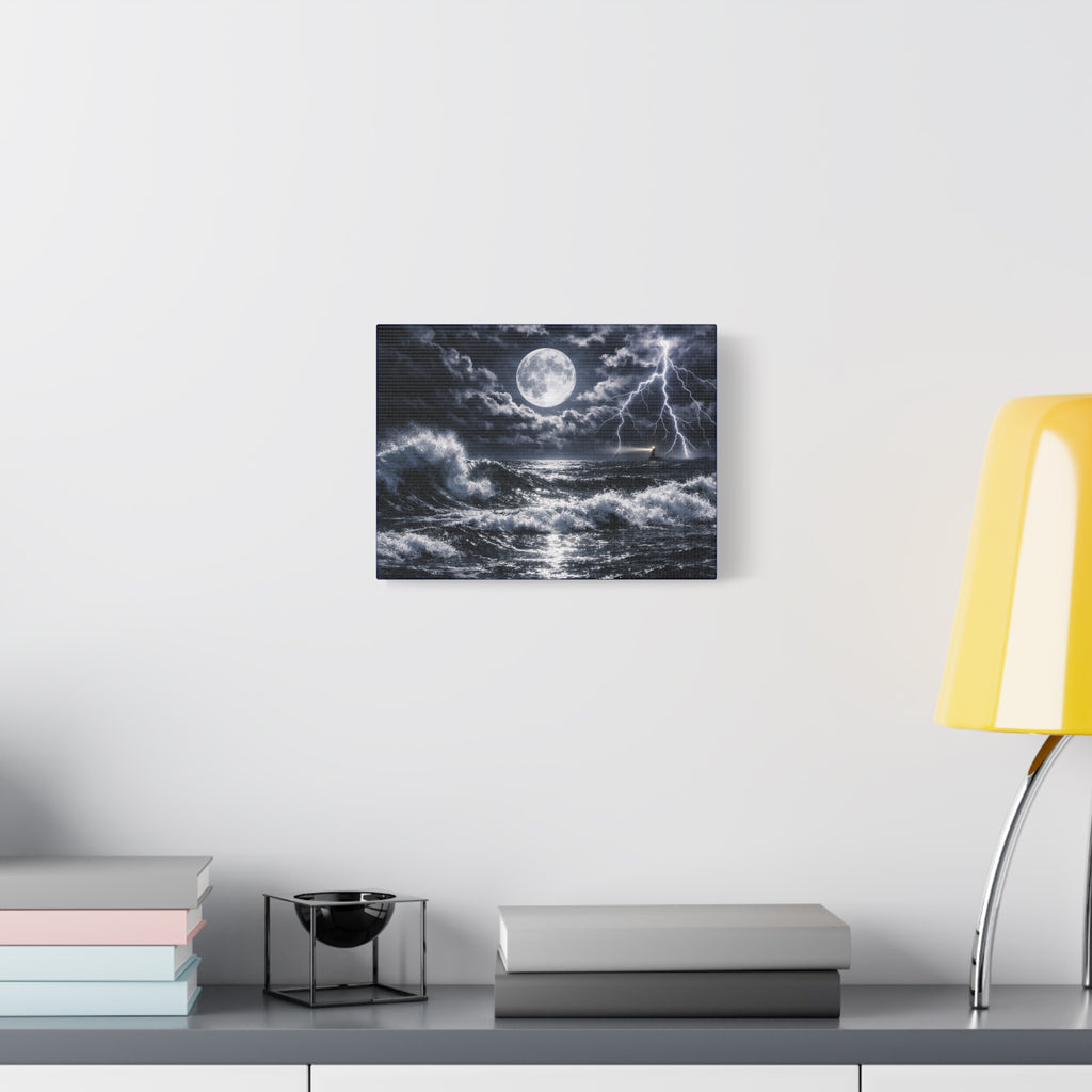Stormy Moonlit Ocean Canvas Print — Dramatic Lighthouse Wall Art
