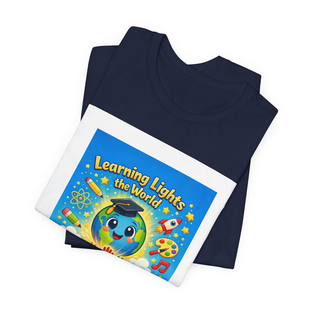 Kids Learning Tee — "Learning Lights the World" Educational Graphic T-Shirt