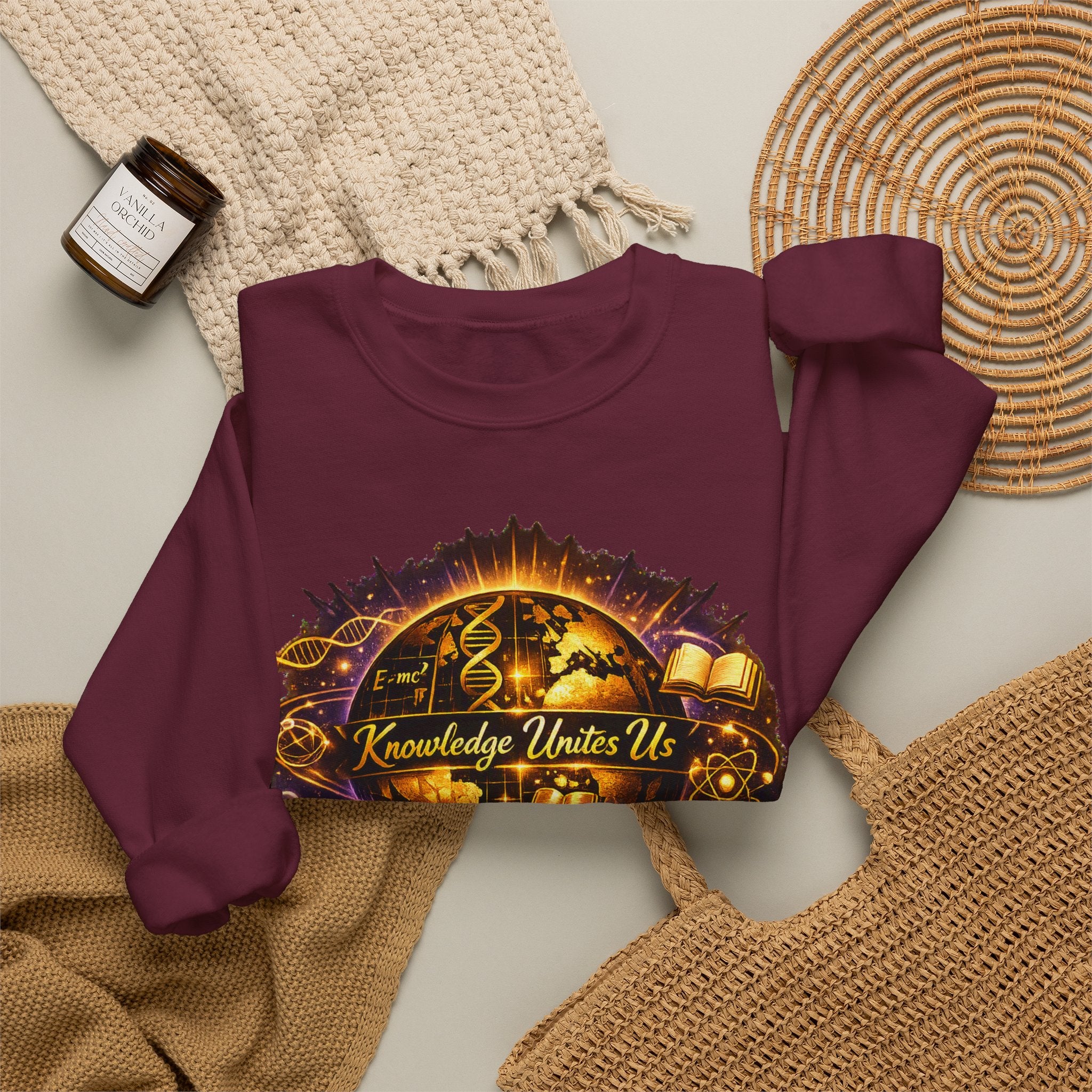Crewneck Sweatshirt — "Knowledge Unites Us" Cosmic Music Festival Design