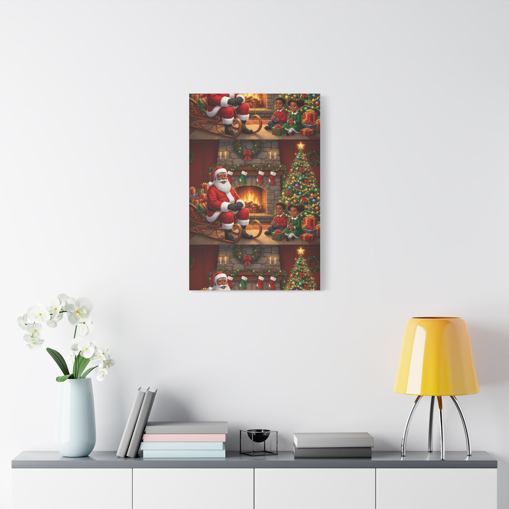 Christmas Santa Visit Canvas — Kids by the Fireplace Holiday Wall Art