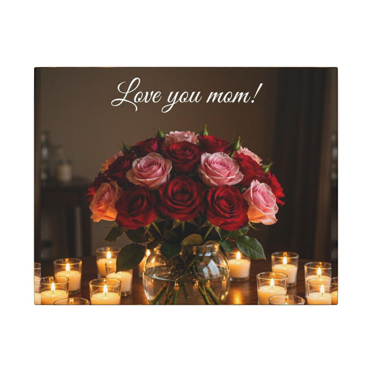 Love You Mom Floral Canvas Wall Art — Bouquet & Candles Mother's Day Gift