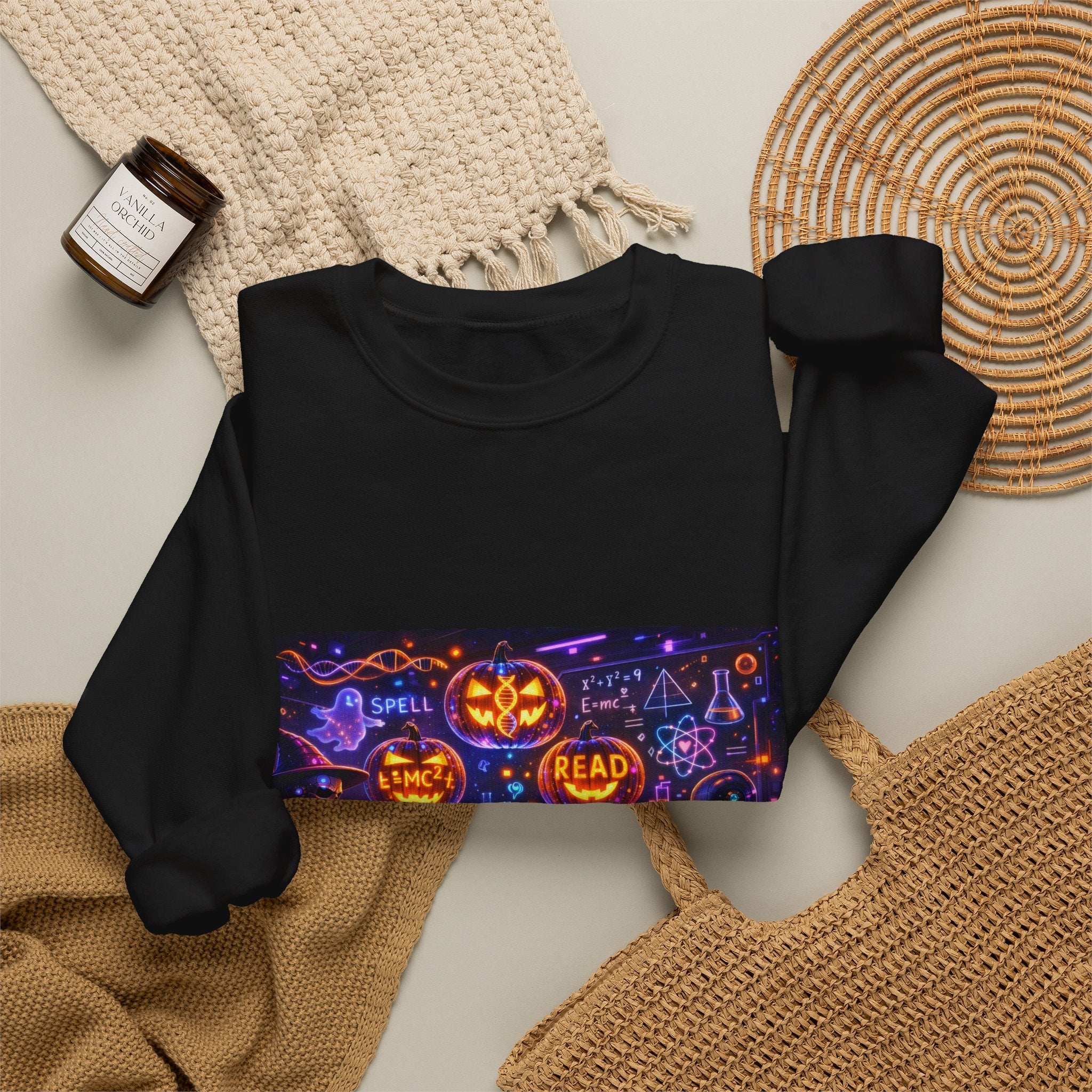 Halloween Night Crewneck Sweatshirt — Pumpkin, Spells & Trick-or-Treat Design
