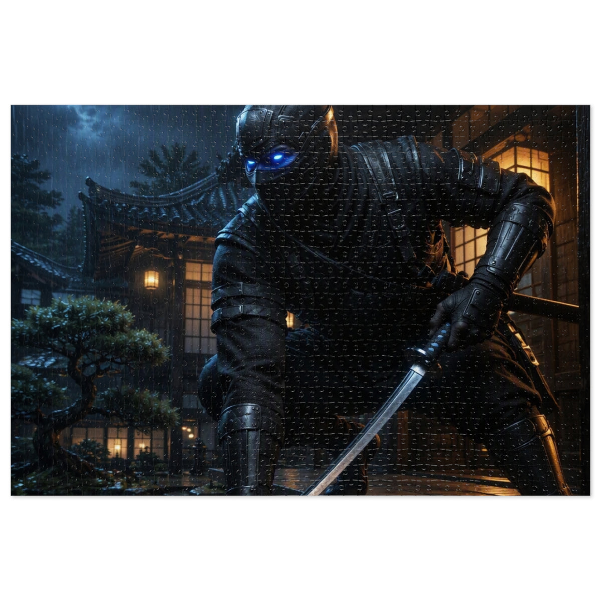 Ninja Night 500-Piece Jigsaw Puzzle with Tin — Stealth Samurai Sword Scene