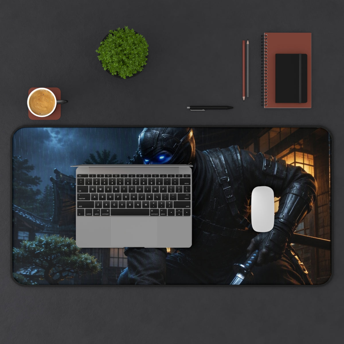 Ninja Nightscape Desk Mat — Stealth Samurai Gaming Mouse Pad
