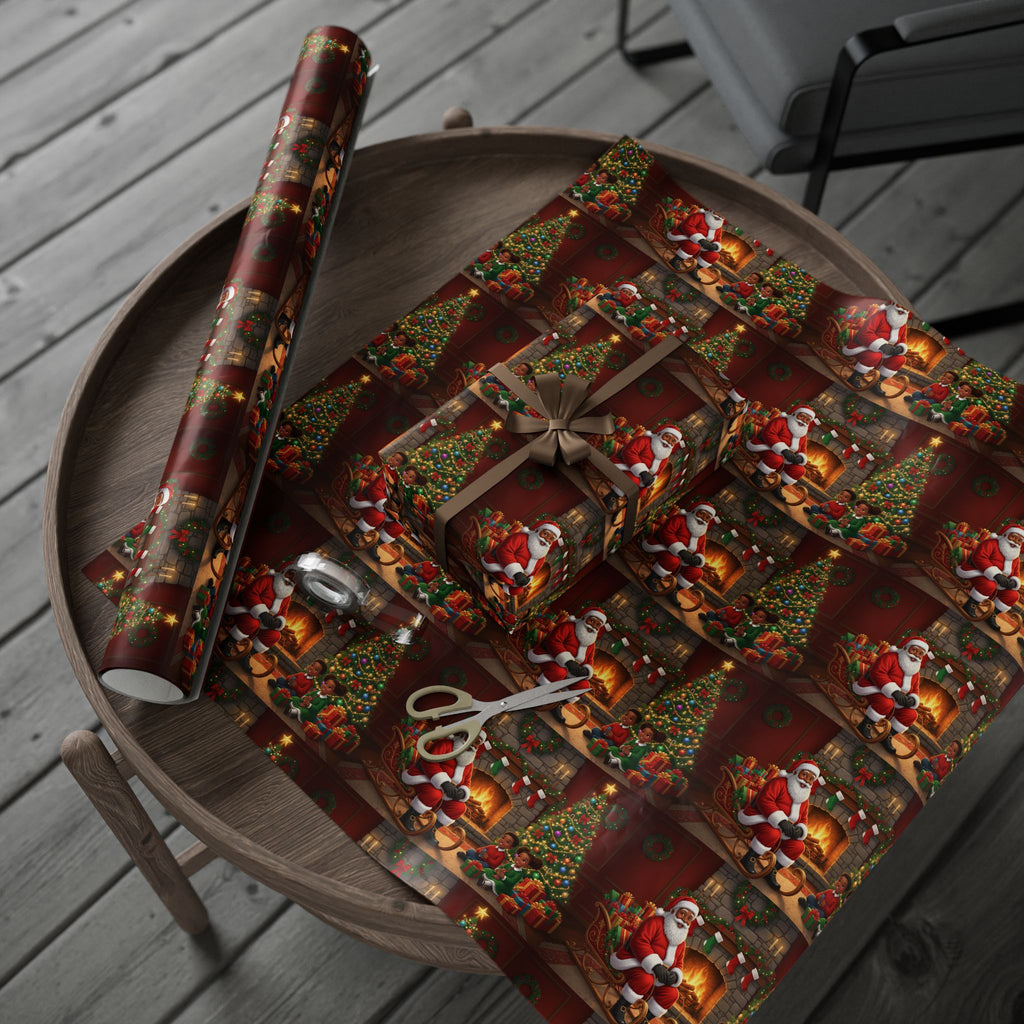 Christmas Santa Fireplace Wrapping Paper – Festive Gift Wrap Roll