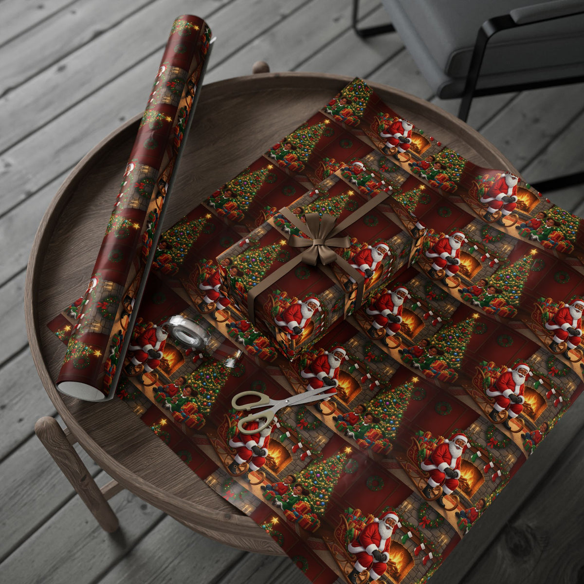 Christmas Santa Fireplace Wrapping Paper – Festive Gift Wrap Roll