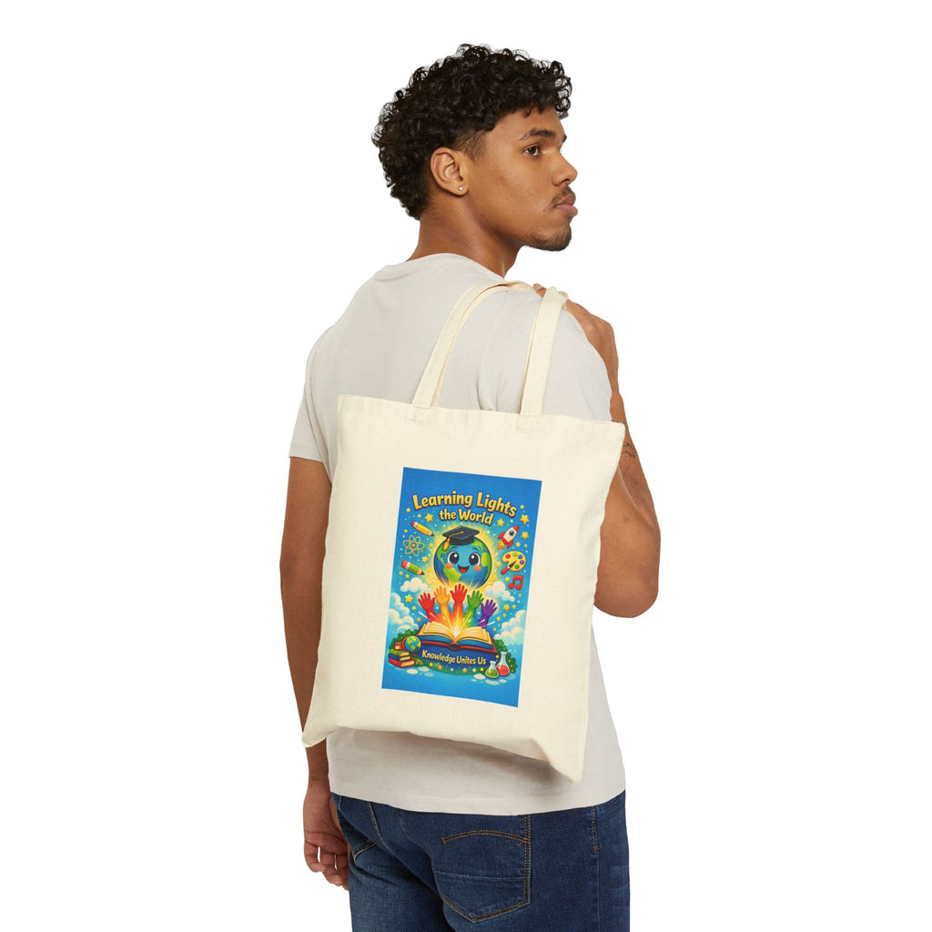 Tote Bag — "Learning Lights the World" Colorful Children's Book Illustration Tote