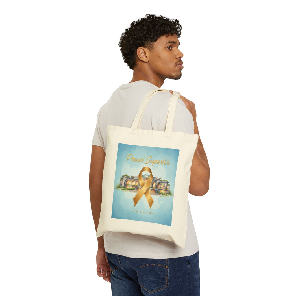 Gold Ribbon Awareness Tote Bag - Hope & Support Canvas Tote