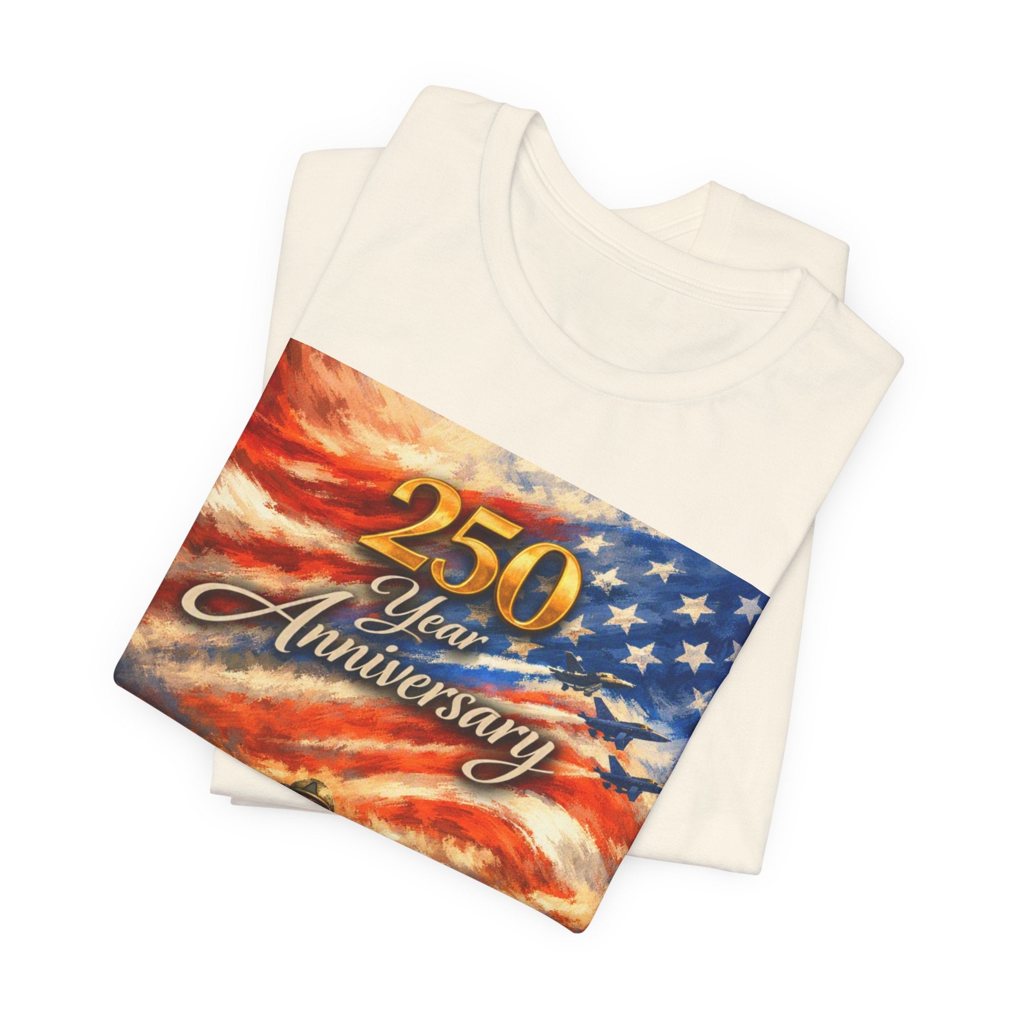 250 Year Anniversary Patriotic T-Shirt — American Flag & Soldiers Tribute