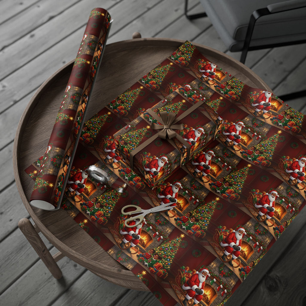 Christmas Santa Fireplace Wrapping Paper – Festive Gift Wrap Roll